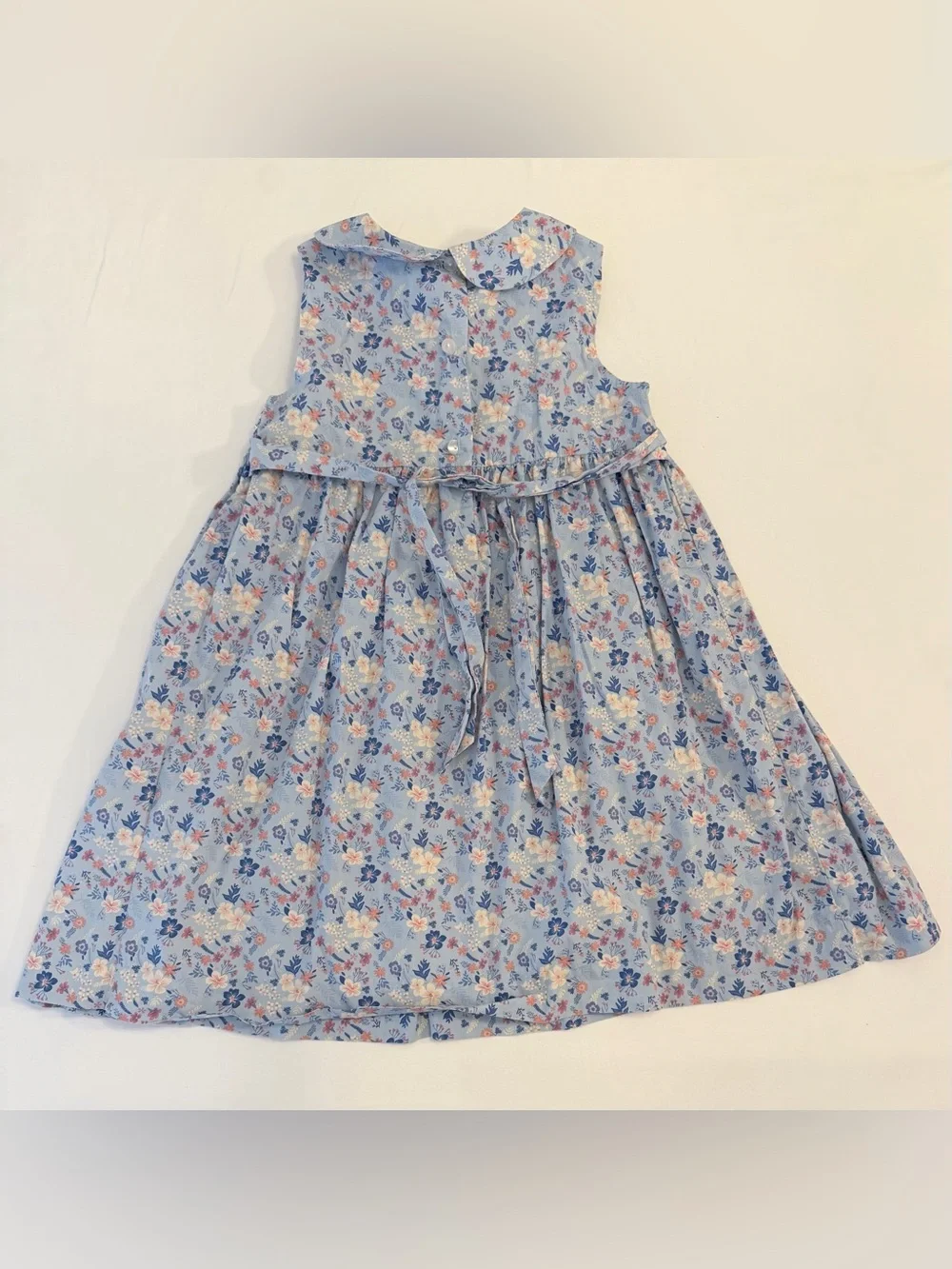Question Everything London Hand-Smocked Dress in Blue w Peter Pan Collar